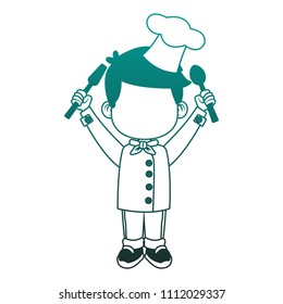 Cute chef boy cartoon blue lines