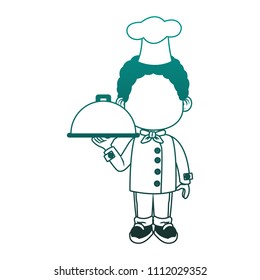 Cute chef boy cartoon blue lines
