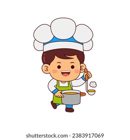 cute chef boy cartoon character vector illustration