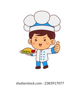 cute chef boy cartoon character vector illustration