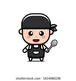 cute Chef boy Cartoon Vector Icon Illustration. People Profession Icon Concept Isolated Premium Vector. Flat Cartoon Style