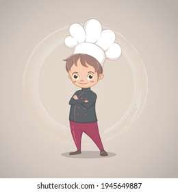 Cute chef boy character in action posing for illustration in cartoon style, vector design