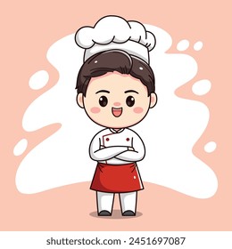 cute chef boy character with crossed arms