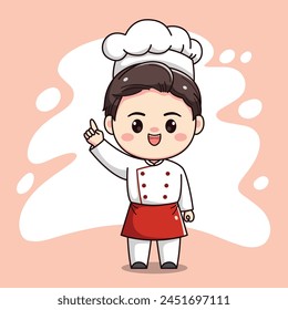 Cute chef boy character with index finger up