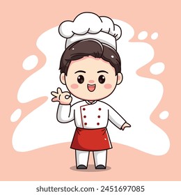Cute chef boy character with ok fingers