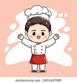 cute chef boy character with raised hands