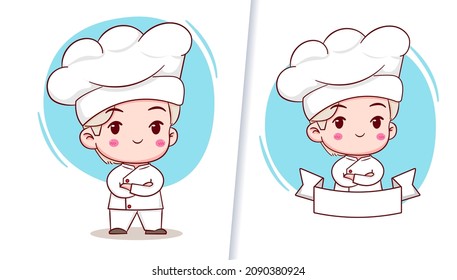 Cute chef boy chibi style cartoon illustration