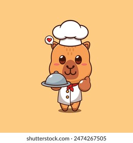 Cute chef capybara with dish cartoon vector illustration.
Vector cartoon Illustration suitable for poster, brochure, web, mascot, sticker, logo and icon.