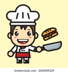 cute chef cartoon illustration vector graphic