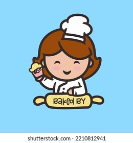 Cute chef cartoon logo, flat design style