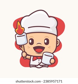 tira cómica del chef con malvaviscos. ilustraciones vectoriales con estilo de contorno, adecuado para, marca de logotipo, pegatinas, iconos, etc.