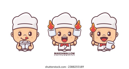 linda mascota de dibujos animados del chef con malvavisco. ilustraciones vectoriales con estilo de contorno, adecuado para, marca de logotipo, pegatinas, iconos, etc.