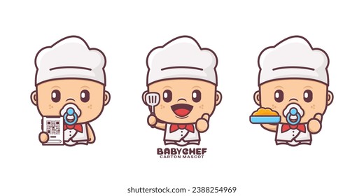 süßer Küchenchef Cartoon Maskottchen. Vektorgrafiken mit Konturstil, geeignet für Logo, Aufkleber, Symbole usw.