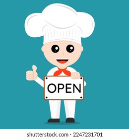 cute chef cartoon vector. face happy Cartoon character flat vector illustration. chef with board open.