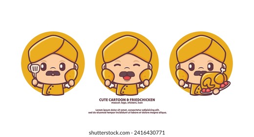 cute chef cartoon in yellow uniform with fried chicken. food vector illustration, cartoon mascot, cartoon icon.