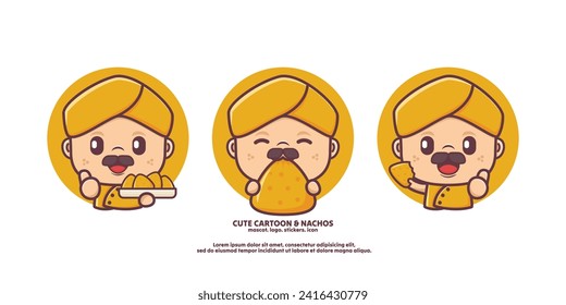 cute chef cartoon in yellow uniform with nachos. food vector illustration, cartoon mascot, cartoon icon.