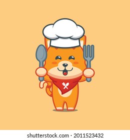 Cute chef cat character illustration. Vector isolated flat illustration for poster, brochure, web, mascot, sticker, logo and icon.