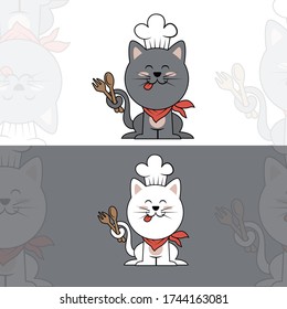 Cute Chef Cat/Logo/Mascot Vector Illustration Isolated On White Background