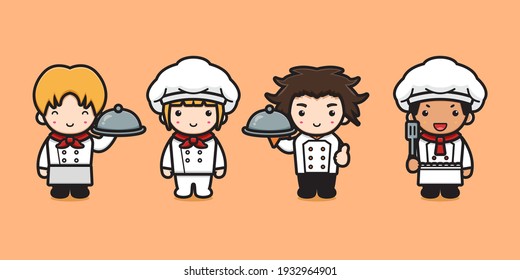 Cute chef character cooking cartoon vector icon illustration. Che cooking icon concept isolated vector. Flat cartoon style