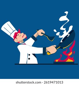 Cute chef character is cooking elegantly