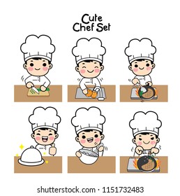 cute chef character design set.