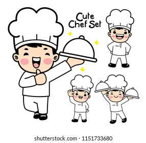 cute chef character design set.