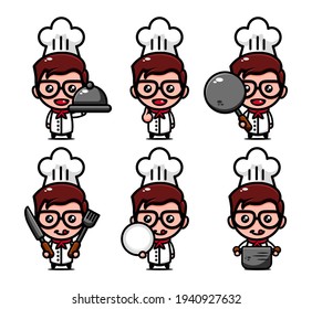 cute chef character design set with cooking equipment