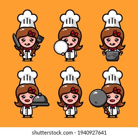 cute chef character design set with cooking equipment