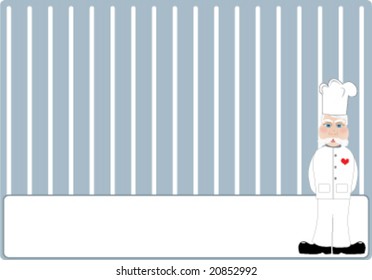 cute chef character in white uniform on striped background,vector