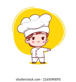 Cute chef chibi character. Cartoon logo illustration