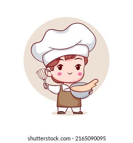 Cute chef chibi character. Cartoon logo illustration