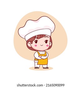 Cute chef chibi character. Cartoon logo illustration