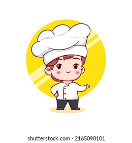 Cute chef chibi character. Cartoon logo illustration