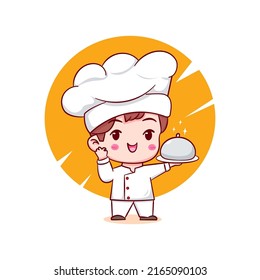 Cute chef chibi character. Cartoon logo illustration