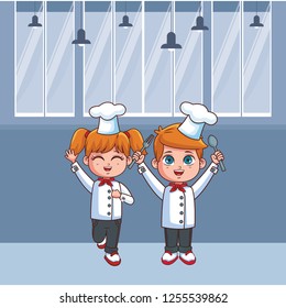 cute chef children cartoon
