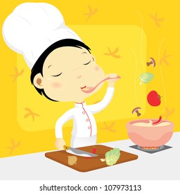 cute chef is cooking