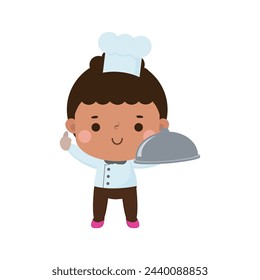 Cute chef cooking restaurant cartoon character Vector illustration isolated on white background flat style