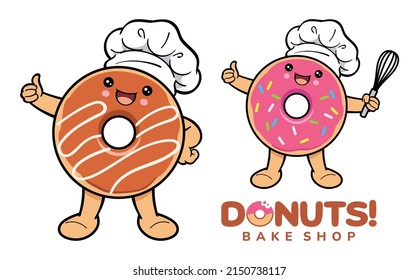 Cute chef donut cartoon character