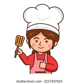 Cute Chef Female holding turner Illustration