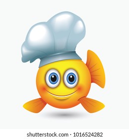 Cute chef fish emoticon, emoji, smiley - isolated vector illustration