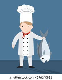 cute chef and fish vector illustration