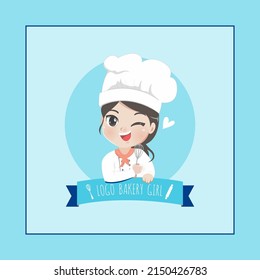 Cute Chef Girl Bakery Girl Logo Happy Little Bakery Girl Chef