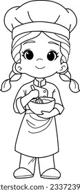 Cute chef girl baking cake