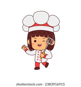 cute chef girl cartoon character vector illustration