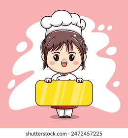 cute chef girl character with a board for text