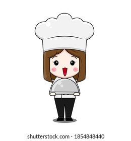 Cute chef girl character vector design illustration
