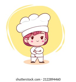 Cute chef girl chibi cartoon character illustration