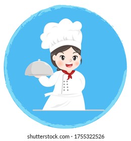 Cute chef girl is cooking and smile in the kitchen, Premium Vector