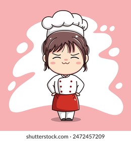 Cute chef girl kawaii character