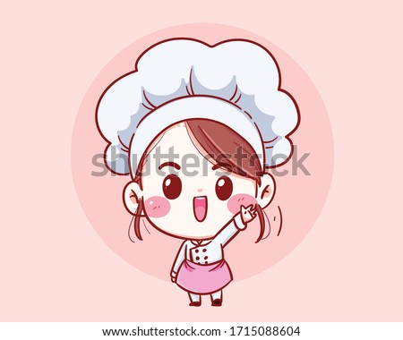 Cute chef girl Smiling cartoon Vector art illustration